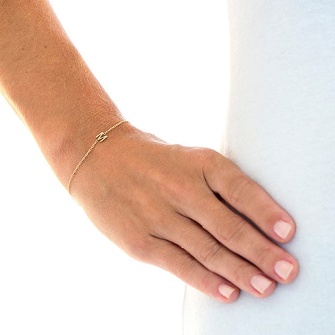 Sideways Tiny Block Initial Bracelet