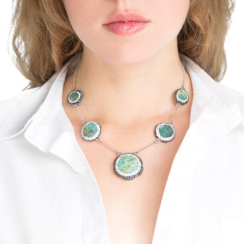 La Costa Chrysocolla 5 Stone Necklace Modeled