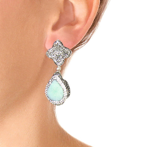 La Costa Green Opal Teardrop Shaped Earrings On Model