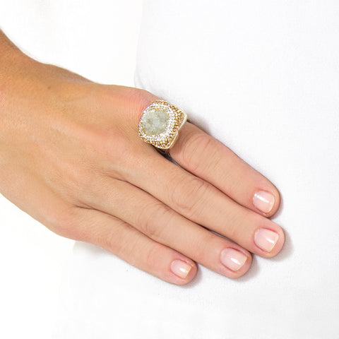 La Costa Green Quartz Square Cocktail Ring on model
