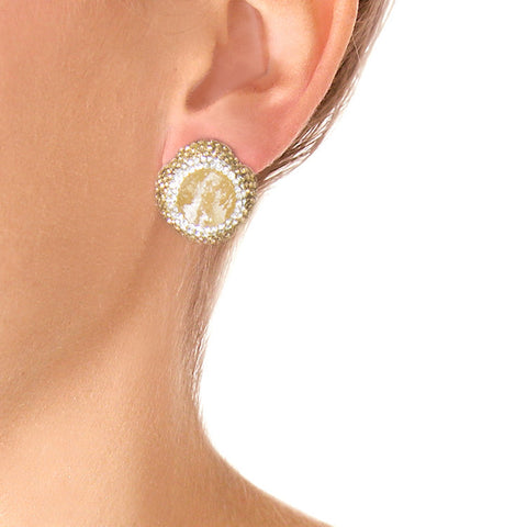 La Costa Orange Calcite Small Stud Earrings on model