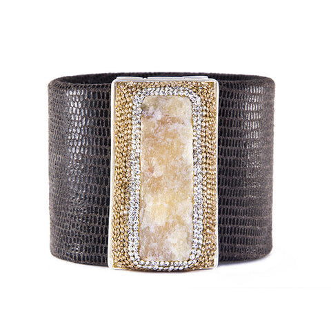 La Costa Orange Calcite Wide Leather Cuff