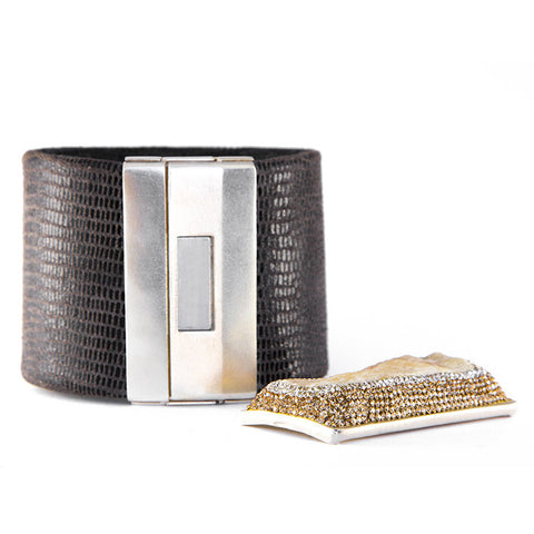 La Costa Orange Calcite Wide Leather Cuff
