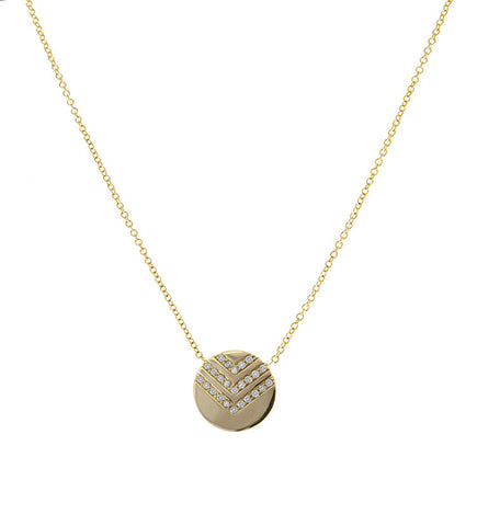 One Jewelry Chevron Gold Disk Necklace with Diamonds