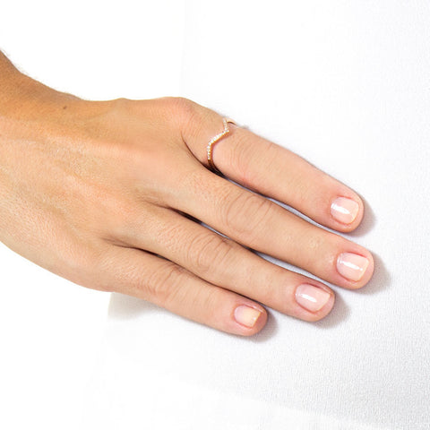 One Jewelry Rose Gold Pointed Arch Ring With Diamonds on model