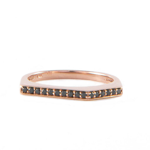 One Jewelry Rose Gold Angular Ring With Black Diamonds