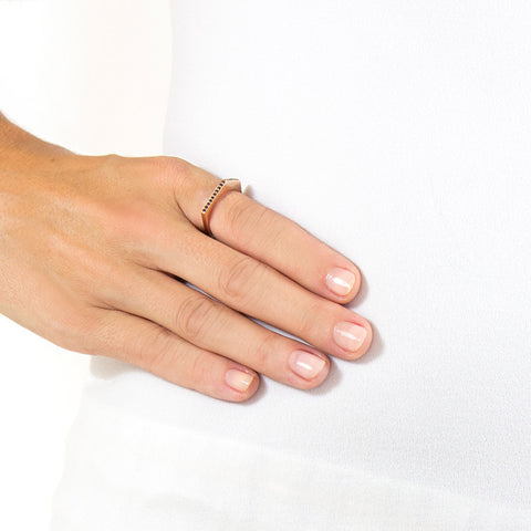 One Jewelry Rose Gold Angular Ring With Black Diamonds on model