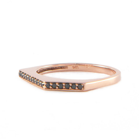 One Jewelry Rose Gold Angular Ring With Black Diamonds