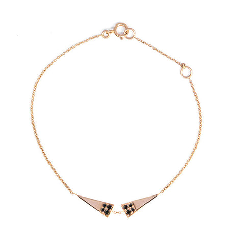 One Jewelry Rose Gold Triangle Bracelet With Black Diamonds