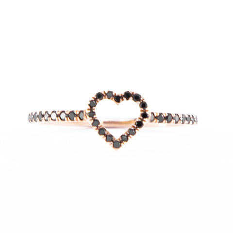 One Jewelry Rose Gold Heart Ring With Black Diamonds