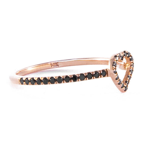 One Jewelry Rose Gold Heart Ring With Black Diamonds
