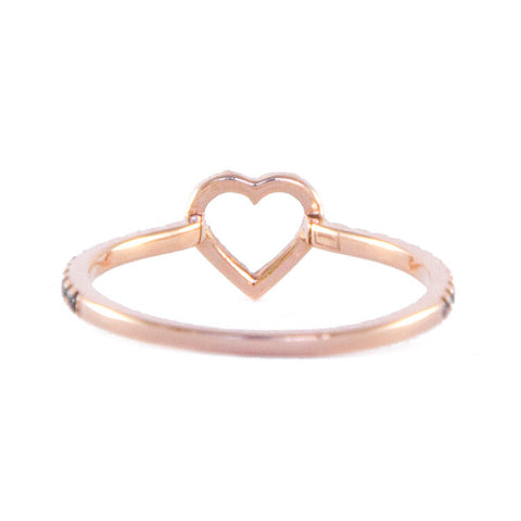 One Jewelry Rose Gold Heart Ring With Black Diamonds