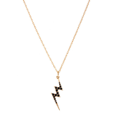 One Jewelry Rose Gold Lightning Bolt Necklace With Black Diamonds