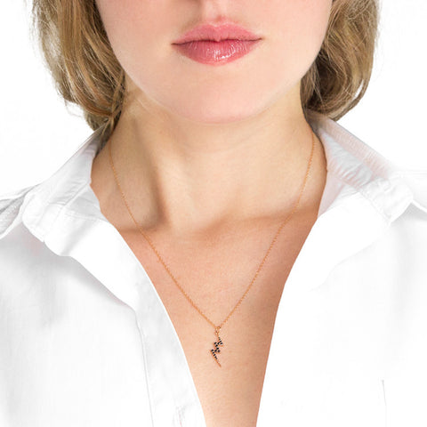 One Jewelry  One Jewelry Rose Gold Lightning Bolt Necklace With Black Diamonds on model