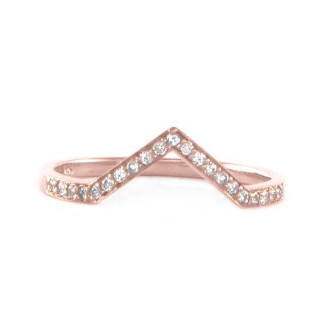 One Jewelry Rose Gold Pointed Arch Ring With Diamonds