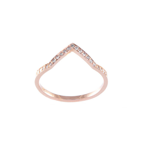 One Jewelry Rose Gold Pointed Arch Ring With Diamonds