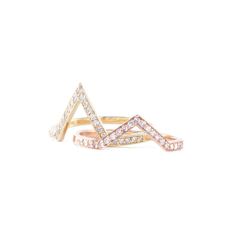 One Jewelry Rose Gold Pointed Arch Ring With Diamonds