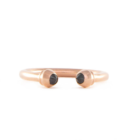 One Jewelry Open Rose Gold Ring With Pointed Black Diamonds