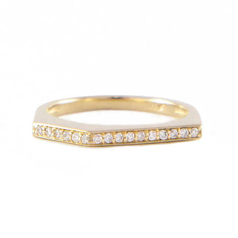 One Jewelry Yellow Gold Angular Ring With Diamonds