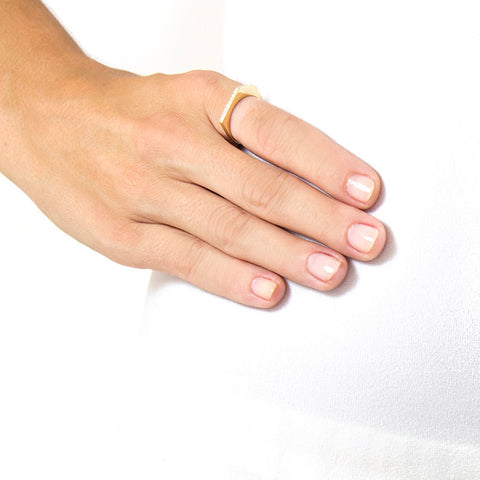 One Jewelry Yellow Gold Angular Ring With Diamonds on model