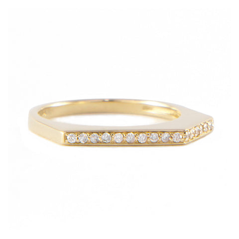 One Jewelry Yellow Gold Angular Ring With Diamonds