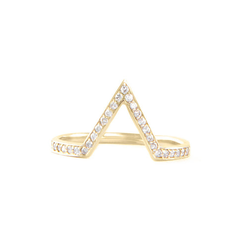 One Jewelry Yellow Gold Deep Pointed Arch Ring With Diamonds