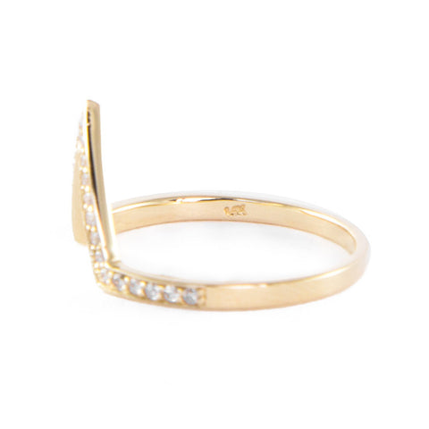 One Jewelry Yellow Gold Deep Pointed Arch Ring With Diamonds