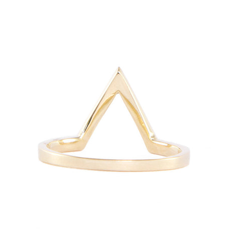 One Jewelry Yellow Gold Deep Pointed Arch Ring With Diamonds