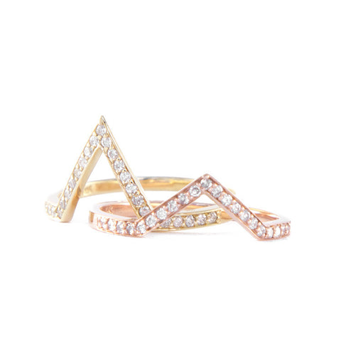 One Jewelry Yellow Gold Deep Pointed Arch Ring With Diamonds