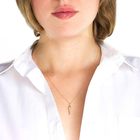 One Jewelry Yellow Gold Spear Necklace With Diamonds on model