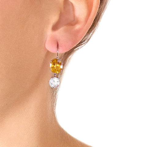 Roger Benatar Citrine and Aquamarine Statement Earrings on model