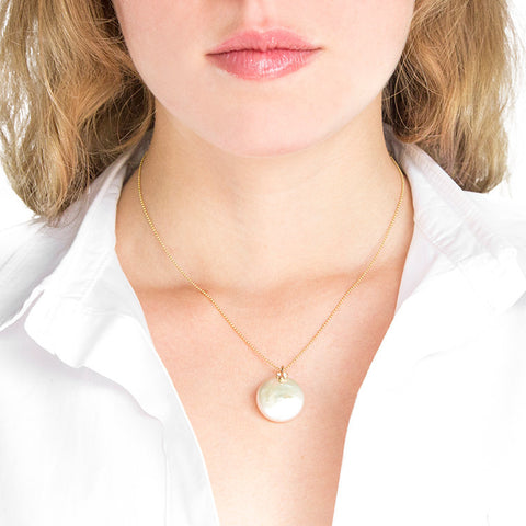 Roger Benatar Coin Pearl Necklace with Diamonds on model