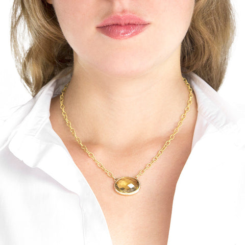 Roger Benatar Lemon Topaz and Diamond Necklace on model