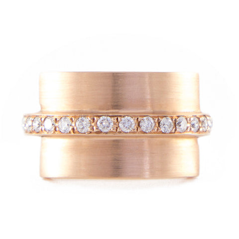 Roger Benatar Sculptural Rose Gold Ring with Band of Diamonds