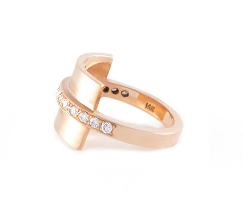 Roger Benatar Sculptural Rose Gold Ring with Band of Diamonds