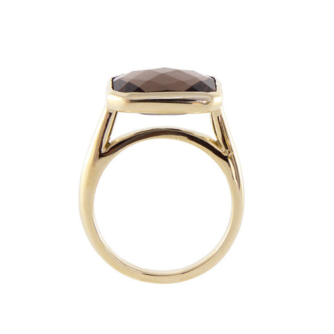 Roger Benatar Square Yellow Gold Smoky Topaz Cocktail Ring