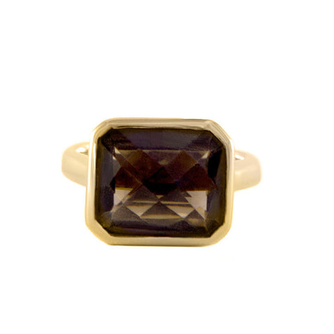Roger Benatar Square Yellow Gold Smoky Topaz Cocktail Ring