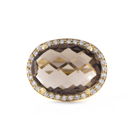 Roger Benatar Yellow Gold Smoky Topaz Cocktail Ring with Diamonds