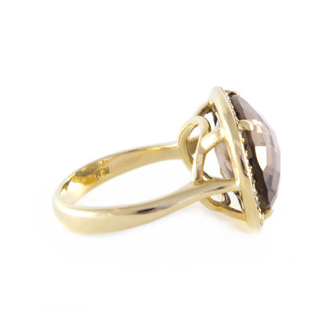 Roger Benatar Yellow Gold Smoky Topaz Cocktail Ring with Diamonds
