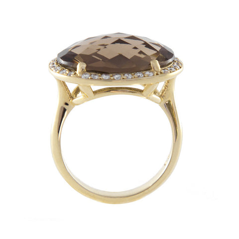 Roger Benatar Yellow Gold Smoky Topaz Cocktail Ring with Diamonds