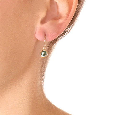 Roger Benatar Tiny Green Sapphire Drop Earrings on model