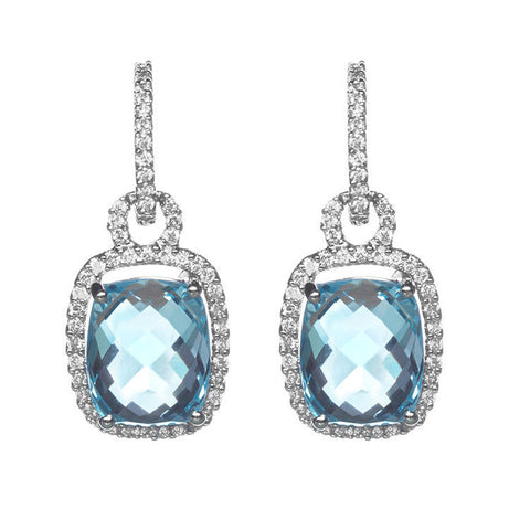 Blue Topaz Diamond Drop Earrings by Pratiksha