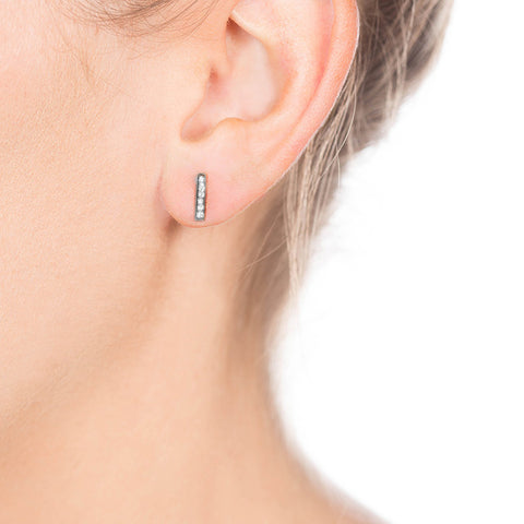 Black Bar Studs With Diamonds on Person