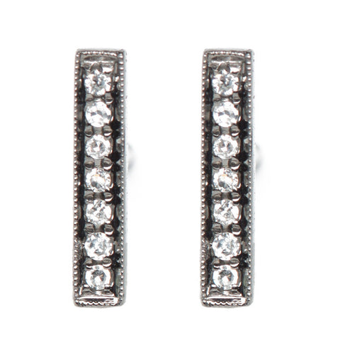 Black Bar Studs With Diamonds Close Up