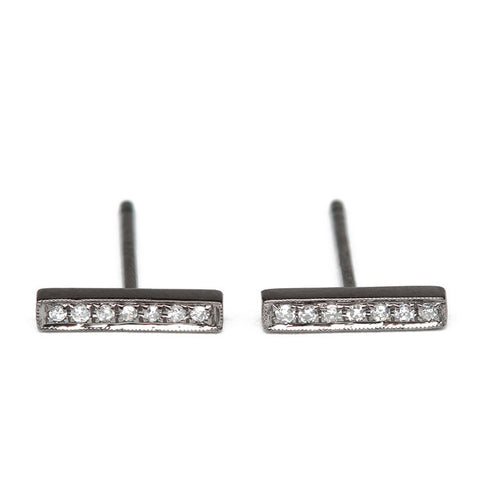 Black Bar Studs With Diamonds Close Up Side View