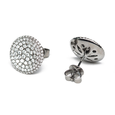 Black Rhodium Round Studs With Diamonds Close Up Side View
