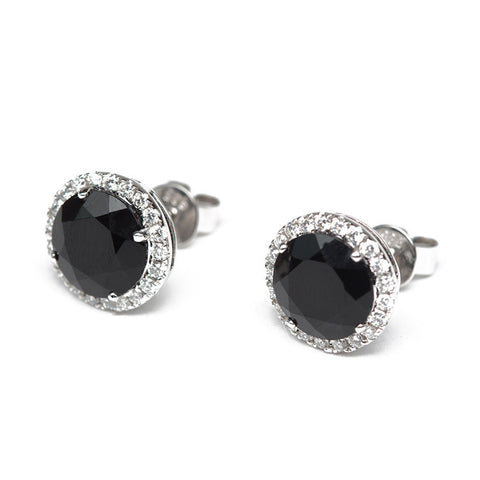 Black Onyx And Diamond Studs Close Up Side View