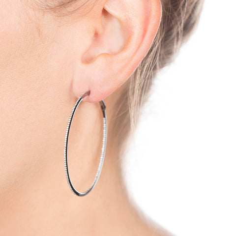 Black Rhodium Hoops with Diamonds on Person