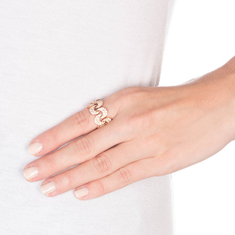Diamond Moon Shaped Link Ring on Person