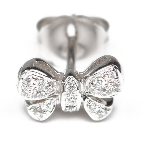 Diamond and White Gold Bow Studs Close Up
